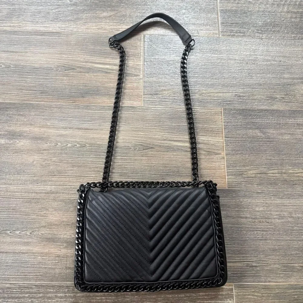 ALDO black chevron-quilted chain shoulder bag